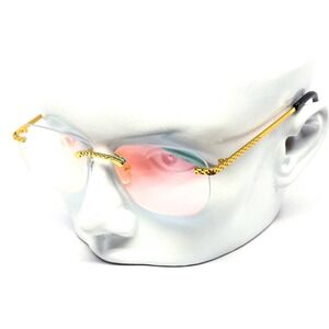 Rimless Sunglasses Gold Frame Pink Miror Lens Fashion Tinted Shades Luxury Gafas